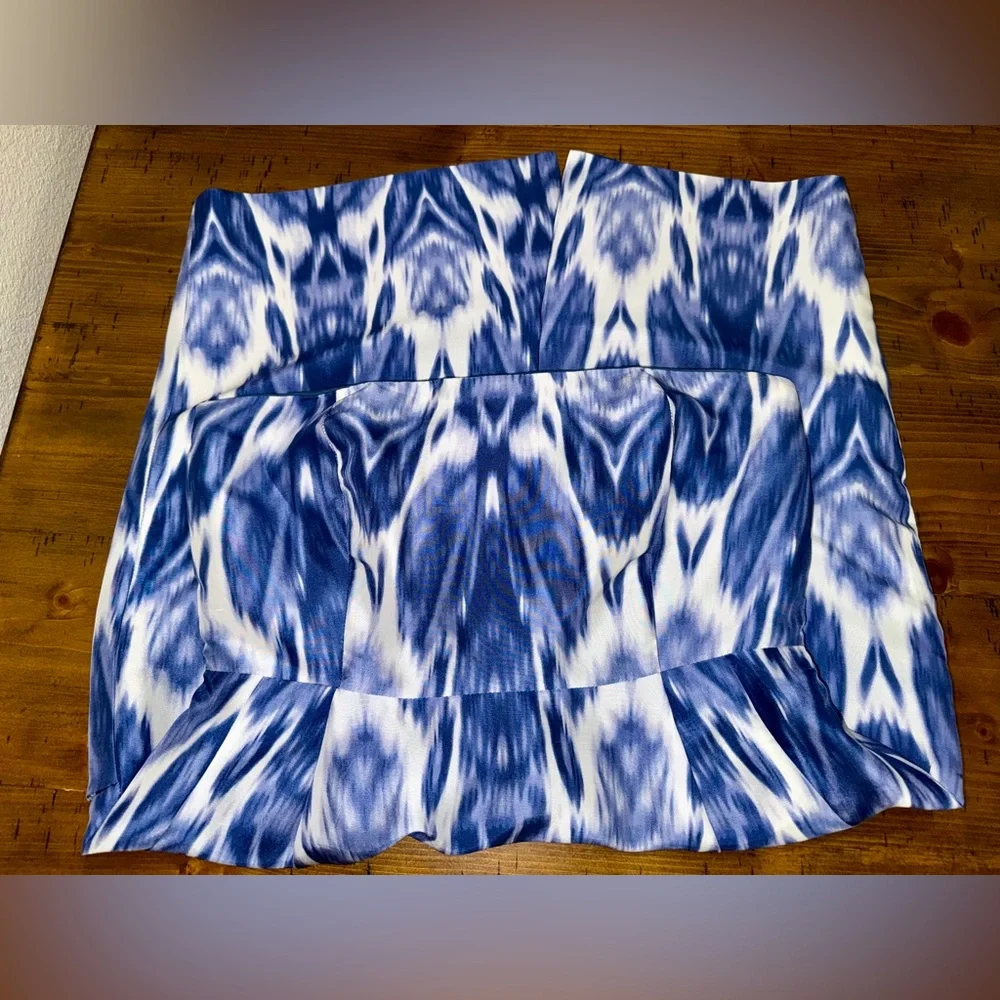 J.Crew Silk Ikat Strapless Mini Dress‎ Blue White Coastal Chic Boho-Small